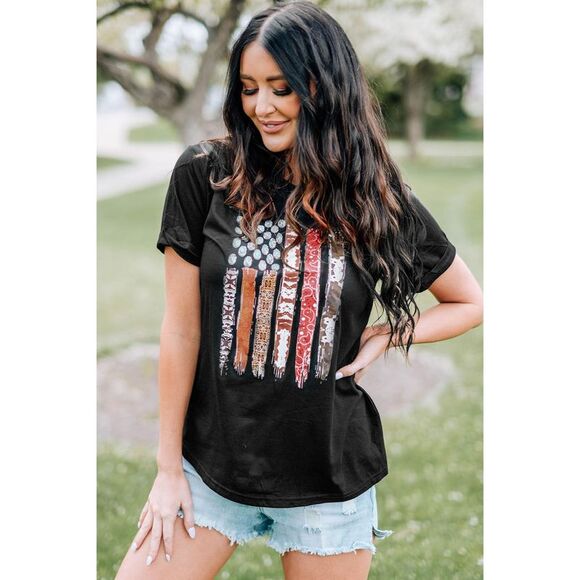 Azura Exchange  American Flag Print Short Sleeve Graphic Tee - Picture 3 of 8